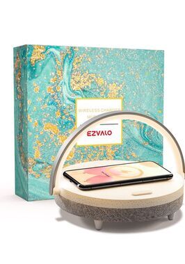 EZVALO Music Table Lamp with Wireless Charger, 4 in 1 Touch Bedside Lamp, Portab